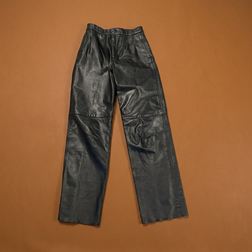Vintage Marco Morani Black Genuine Leather Pants High Waist Straight Leg 26 XS